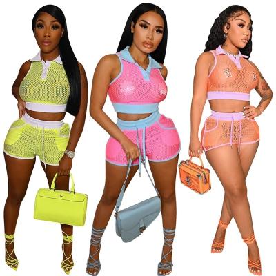 China 2022 Women's Breathable Spring Sets Pulsating Breathable Cavity Out Of Woman Biker Ladies Short Two-Piece Set 2 Gear for sale