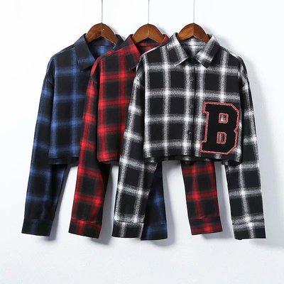 China Fashion 2021 Breathable Down Collar Plaid Top Letter Patchwork Autumn Round Bob Women's Short Blouses Shirts for sale