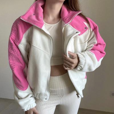 China Waterproof 2022 New Winter Cargo Patchwork Spring Fleece Coat Women Thick Loose Turtle Neck Zipper Jacket For Ladies for sale