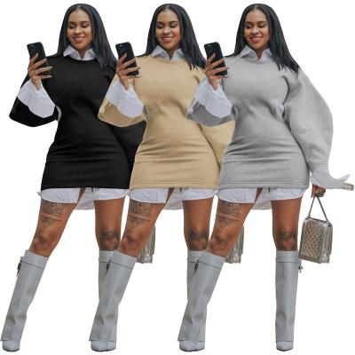 China Anti-wrinkle Spring 2022 New Sleeve Lantern Arrivals Hollow Out Casual Bodycon Mini Pullover Sweatershirt Dress for sale