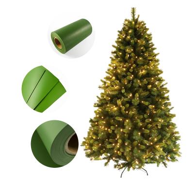 China Waterproof UV Coated Rigid Plastic PVC Film Light/Dark Green Glossy& Matte Christmas Film For Christmas Tree Leaves Decoration Film for sale