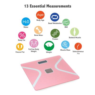 China Good Quality 396Ib Digital Bathroom Scales IOS Fitness App Pink 180kg Sustainable Body Fat Scales for sale