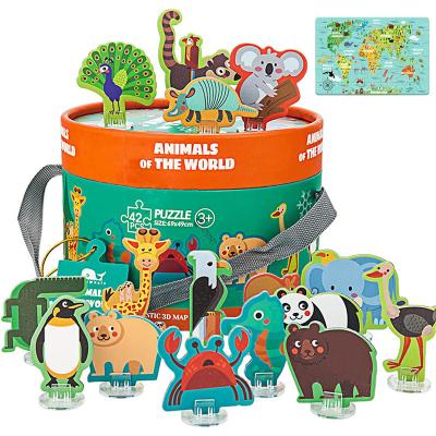 China Hot Selling 42 Piece Jigsaw Puzzle Kid's Toy Puzzle Game Intelligent World Custom Map Animals Kid's Toy Puzzle for sale