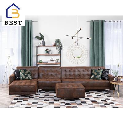 China Foldable Futon Living Room Furniture Brown Fabric Tufted Sofa Bed Living Room Sofas for sale