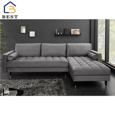 China New Velvet Furniture Adjustable Gray Velvet Sectional Sofa (Size) Gray Velvet Couch Living Room for sale