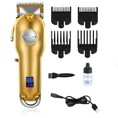 China Hotel Kemei KM-1986 Gold and Silver Professional Hair Clippe Cutter Head Rechargeable Adjustable LCD Display Electric Hair Trimmer for sale