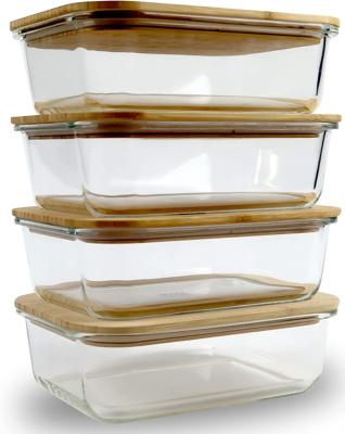 China Freshness Preservation 370ml Glass Containers With Bamboo Lids Eco Friendly Glass Bento Box for sale