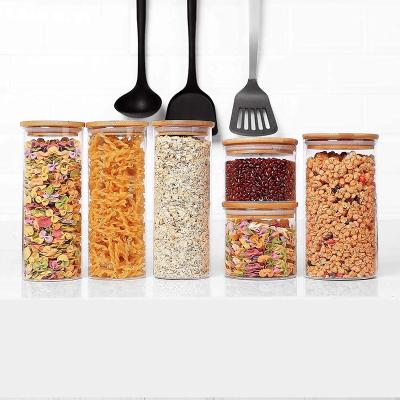 China 3 Pcs 32oz Microwavable Glass Container Food Storage Jars Microwavable Food Storage Jars Lid Bamboo Storage Containers for sale