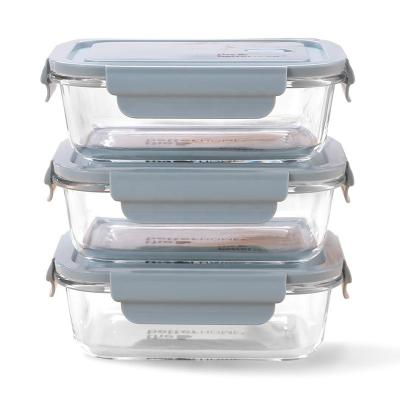 China Microwavable Home Glass Airtight Container Set For Food Storage Leak Proof Air Tight Lunch Box for sale