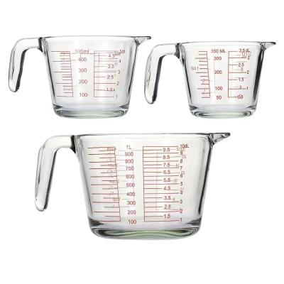 China Whosale Microwavable 3 Piece Measuring Cup Glass Set 350ml, 500ml 1000ml for sale