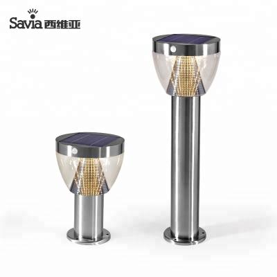 China Outdoor Waterproof Garden Savia Stainless Steel Solar Post Light Yard Lamp IP44 Bollard Light with Motion Sensor for sale