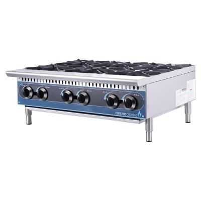 China Adjustable stainless steel non-skid feet Commercial Cooking Counter Top 6 burner Hot Plates Range for sale