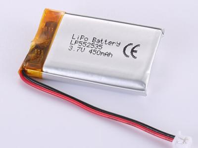 China 450mAh Rechargeable Li-Po Battery LP552535 3.7V for OEM/ODM Cycle Life 1000 Times for sale