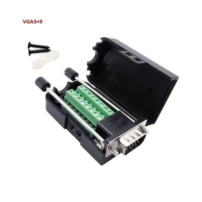 China audio & Video Adapter Terminal Black Shell 8 Way Output 9 Pin Dsub Connector With Front Rivet Nut Screwdriver DB VGA Male Curent 5A for sale