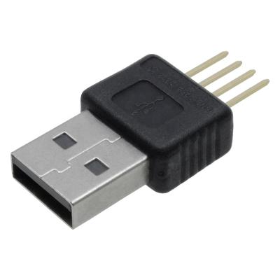 China PCB Type USB A 2.0A 5.0V 2.54 Degree Pitch Copper 4 PIN Male DIP Connector Vertical Mount 180 To PCB for sale