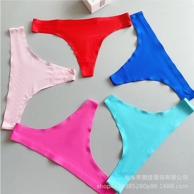 China Antibacterial Women's Panties Ice Cream G-String Thong Women Soft Comfort Breathable Solid Silk Seamless Underwear Female Lingerie Thong for sale