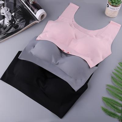 China QUICK DRY Women Ice Silk One Piece Seamless Invisible Laser Cut Sleep Bra Seamless Bra Radio Padded Women Sports Bra for sale