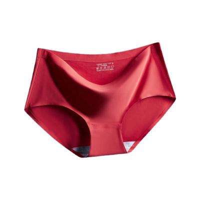 China New benmingnian red one-piece girls underwear ladies antibacterial plus size ice silk traceless mid-waist panties underwear for sale