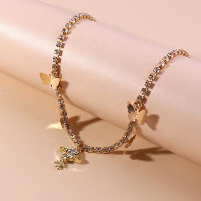 China Durable Shiny Gold Color Crystal Butterfly Chokers Necklaces World Travel Airplane Necklace Statement Party Pendant Jewelry for sale