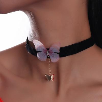 China Hot Selling Durable Loli JK Cute Girl Velvet Lace Butterfly Choker Sexy Black Necklace Trim Clavicle Neck Chain Student Jewelry for sale