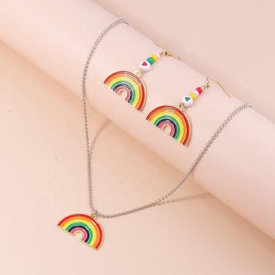 China Durable Cute Jewelry Sets For Women Girls Jewelry Accessories Summer Enamel Rainbow Drop Earrings Necklace Set Gifts for sale