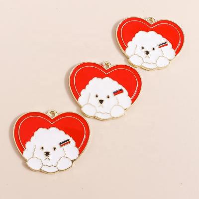 China 10pcs/bag 31*25mm Large Love Enamel Dog Pendant Durable DIY Charm Heart Pendants For Jewelry Making for sale