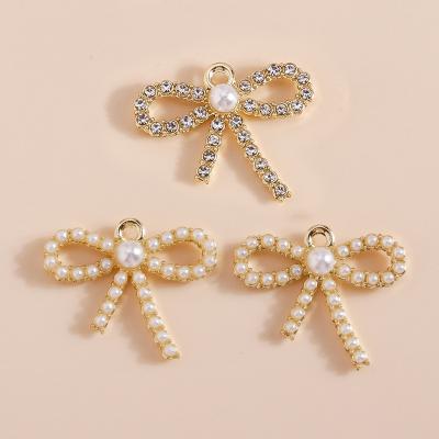 China 4pcs/bag 18*21mm Custom Girls Crystal Bowknot Charm Pearl Ribbon Dangle Earrings Exquisite Jewelry FASHIONABLE Bracelets DIY for sale