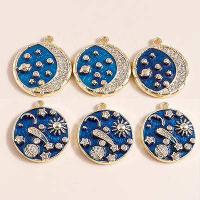 China 4pcs/bag 23*20mm Crystal Enamel Blue Galaxy Universe Stars Moon Planet Pendants Custom Fashion Exquisite Jewelry DIY Pendants for sale