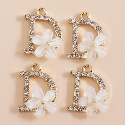 China 4pcs/bag Flowers Alphabet Crystal Letter Charms DIY Durable Elegant Jewelry Making Custom Necklace Earrings Bracelet Pendants for sale