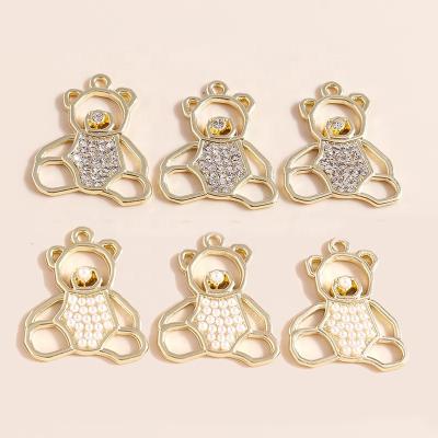 China 4pcs/bag 25*21mm FASHIONABLE Exquisite Gold Plated Crystal Bear Charms DIY Pearl Necklace Initial Pendant for sale