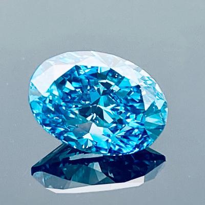 China Sparkling In Stock Customize Diamonds Jewelry VS1 Intense Greenish CVD Fancy Lab Grown Blue Colored Oval Diamonds for sale