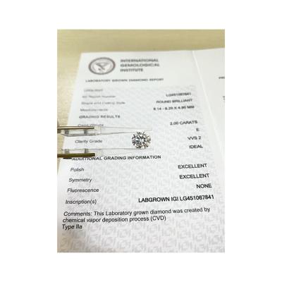 China CVD Made In China Top Quality CVD White Diamond 2Ct Igi Certificated for sale