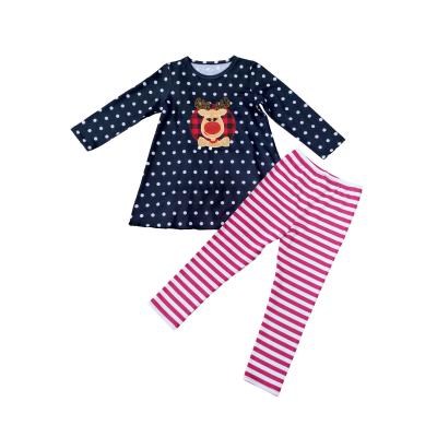 China Fashion\Comfortable\Durable Baby Boy Clothes Wholesale Custom Black Polka Dot Outfits Red Striped Pants Christmas Kids Boutique Outfits Embroidery Girl Clothing Set for sale