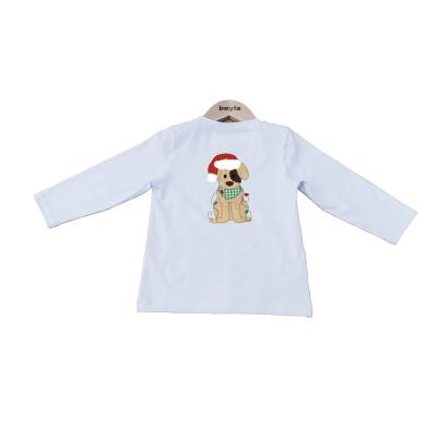 China Christmas Boutique New Embroidery Boy Cotton Breathable Long Sleeve Shirt White Kids Shirts for sale