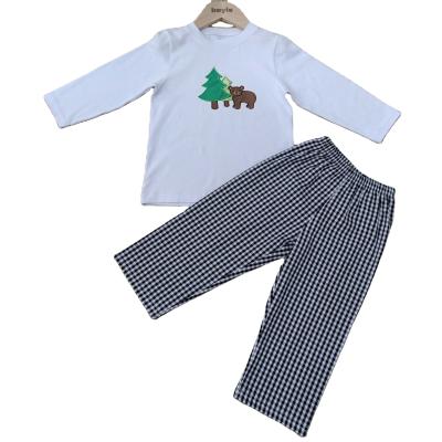 China Fashion\Comfortable\Durable Baby Boy Clothes 2021 Hot Sale Christmas Tree Cotton Embroidery White Christmas Long Sleeve Baby Boy Clothing Sets for sale