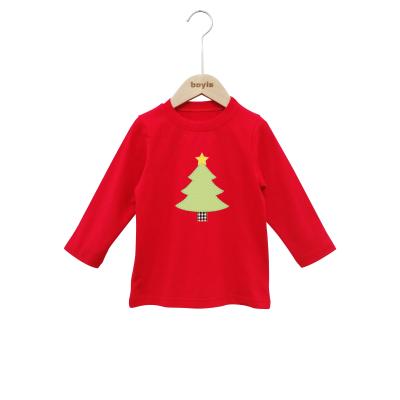 China Custom Fall/Winter Christmas Anti-Shrink Kids Clothes Baby Boy Clothing T-shirt Christmas Tree White Bentgrass Long Sleeve Cotton Shirt for sale