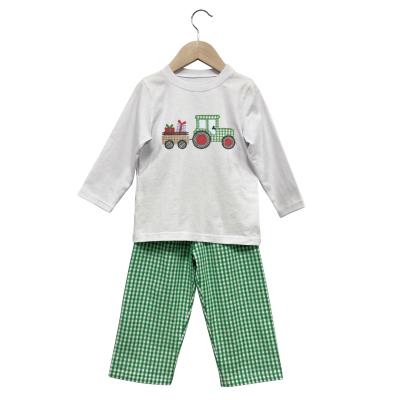 China Christmas Kids Cotton Casual T-shirts Match Boutique Woven Baby Boy's Pants Gingham Clothing Sets for sale