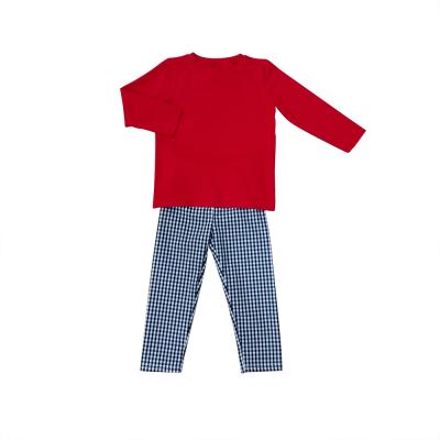 China Wholesale 2 Pitch Casual Clothing Sets Woven Long Sleeve T-Shirt And Cotton Gingham Boutique Boys Sets for sale