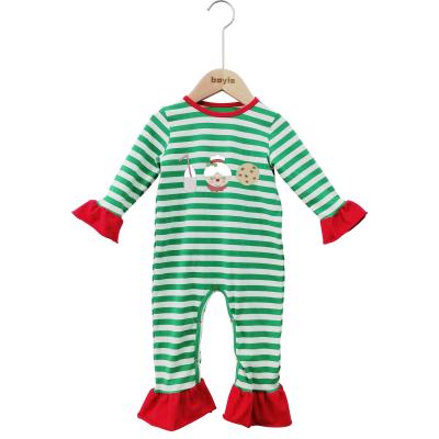 China Newborn Baby Winter Christmas Toddler Girls Clothes Appliqued Long Sleeeves Rompers With Ruffles Baby Christmas Romper for sale