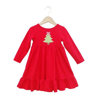 China New Design Anti-wrinkle Kids Girl Toddler Christmas Cotton Knit Ruffle Embroidery Christmas Baby Dress for sale