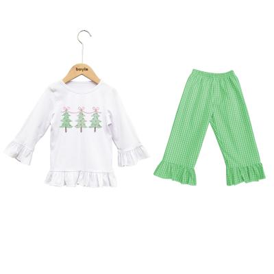 China 2021 girls boutique clothing sets kids christmas outfits casual kids applique children clothing fall clothes for sale