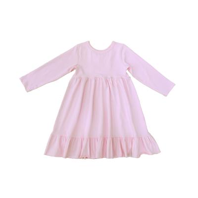 China New Design Cute Clothes Breathable Long Sleeving Kids Clothing Little Girl Cotton Baby Ruffle Light Pink Outfits for sale