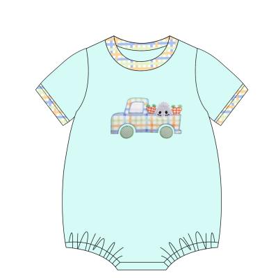 China Cozy baby clothes high quality custom design boutique applique easter baby boy casual bubble romper for sale