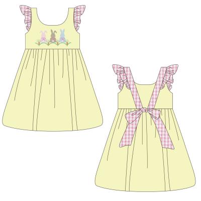 China Washable Wholesale Boyis Easter Bunny Applique Boutique Little Baby Girl Customized Dress for sale