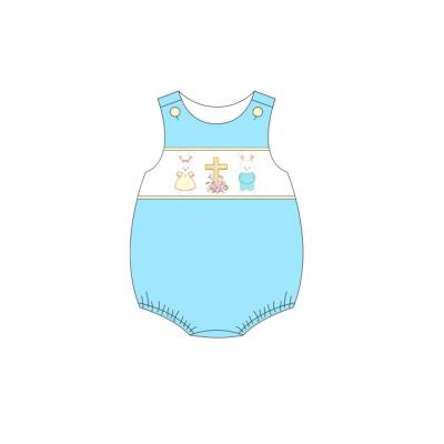 China Handsome Boyis Easter Customize 100% Cotton Newborn Infant Baby Boy's Summer Button Sleeveless Romper for sale