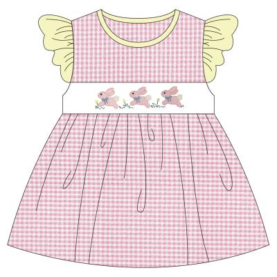 China Anti-wrinkle Easter Children's Dresses Girl Rabbit Embroidery Flutter Cotton Sleeve Baby Spring Summer Dresses New for sale