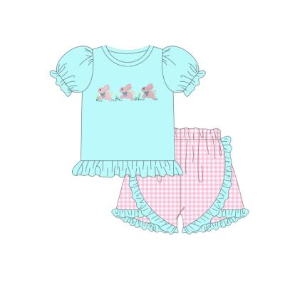 China Wholesale Casual Rabbit Embroidery Easter Custom Design Matching Clothing Set for sale