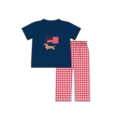 China Boyis Children's Casual Wholesale Shop Outfits Boys' Fourth Of July Applique Boys' Long Sleeves Pants Clothing Sets Casual Style for sale