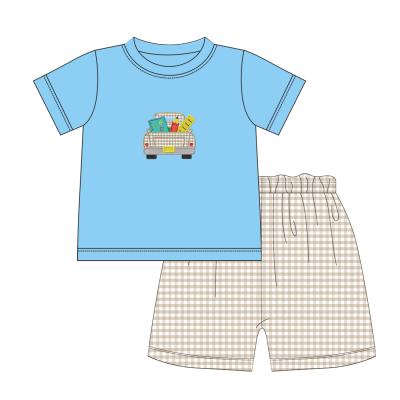 China Boyis casual back to school theme kids boy clothes baby boy applique children's boutique outfits matching design short set for sale