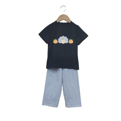 China Fashion\Comfortable\Durable Baby Boy Clothes 2021 Special Design Thanksgiving Autumn Embroidery Turkey Pumpkin Baby Boy Clothing Sets for sale